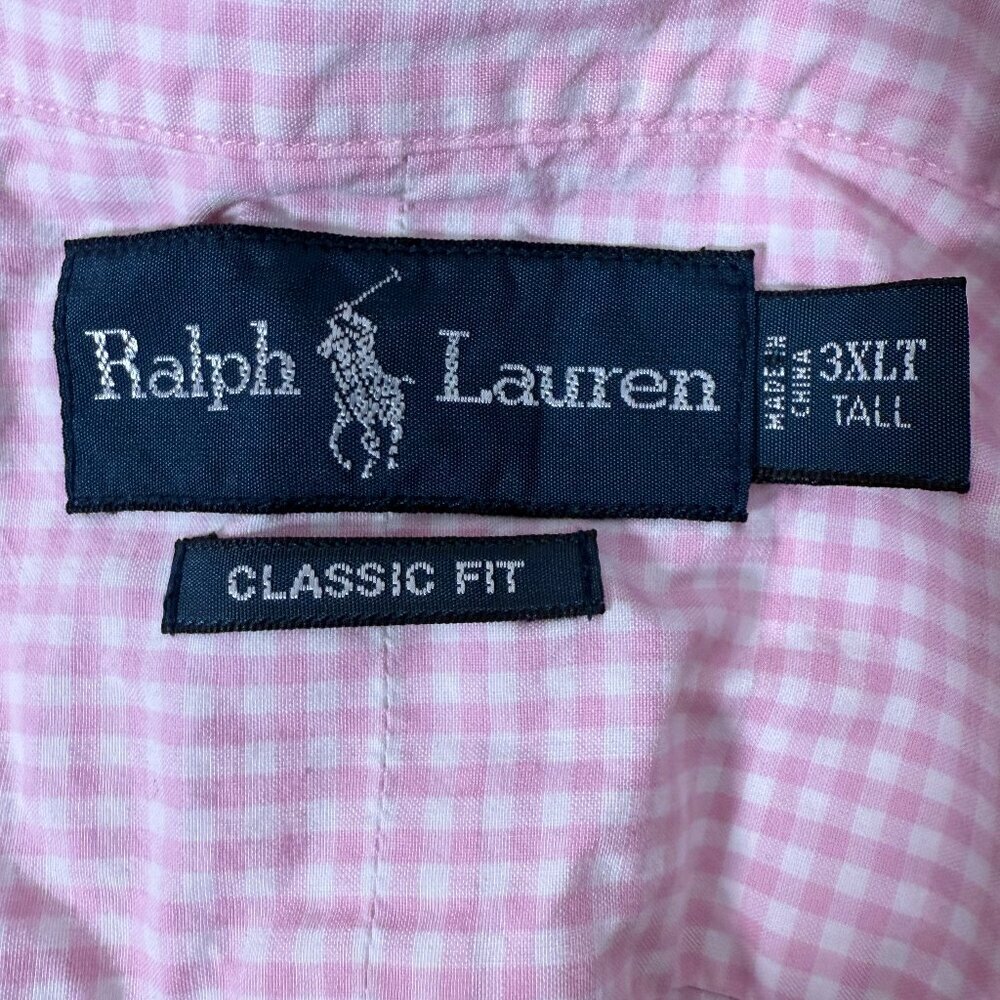 Ralph Lauren Classic Fit Mens Short Sleeve Button Down Shirt Sz 3 XLT Tall Pink - Picture 2 of 5